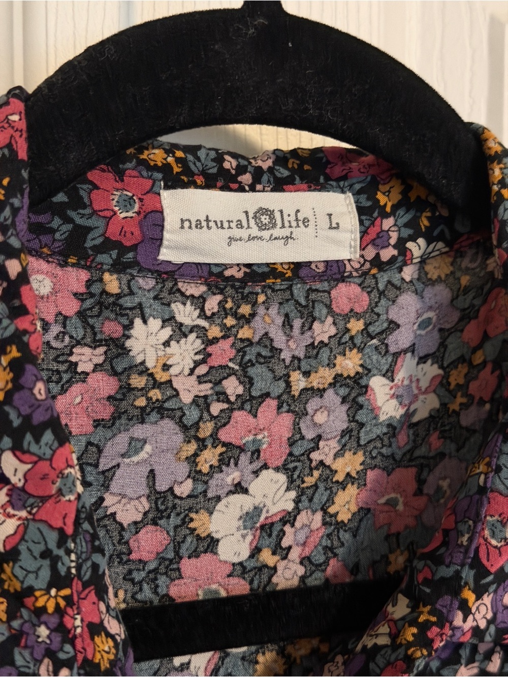Natural Life Size L Floral Button Front Midi Dress Long Sleeve Boho Cottagecore - Picture 6 of 8